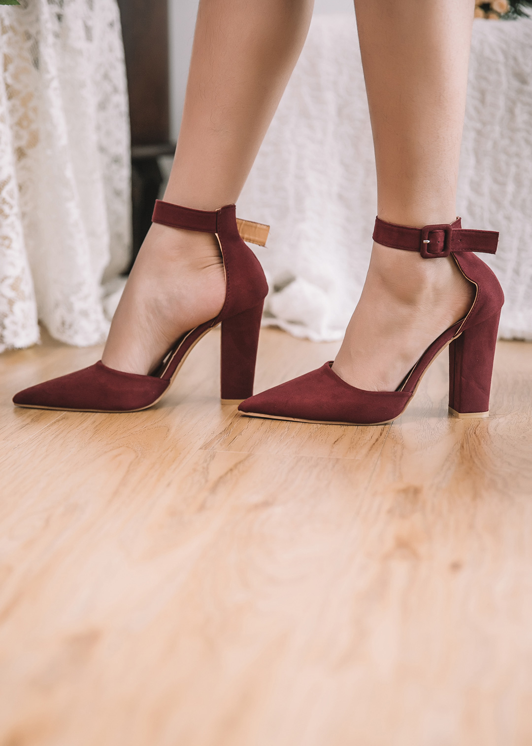 maroon suede heels